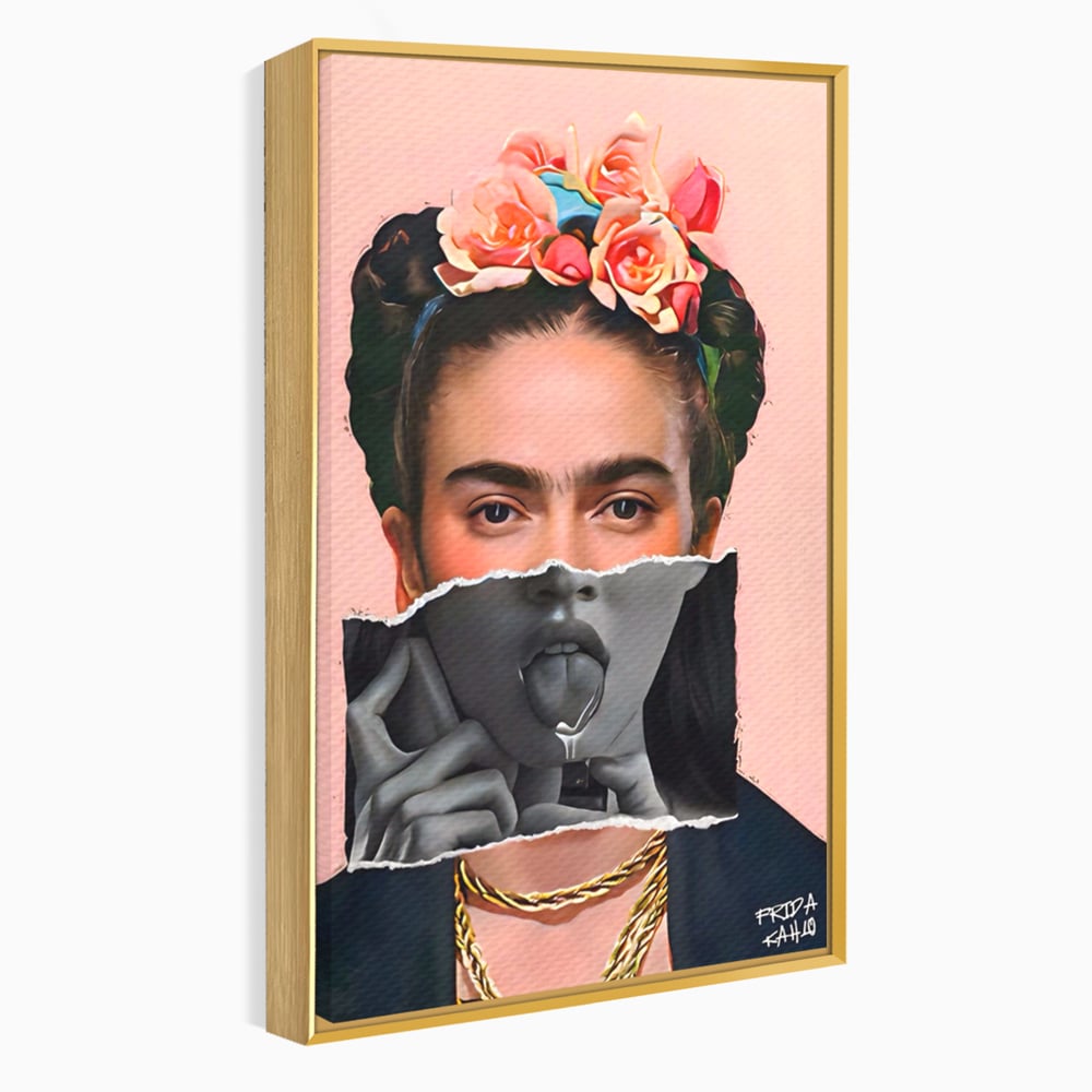 Tablou canvas cu tablou canvas cu portret collage, in rama de aluminiu auriu